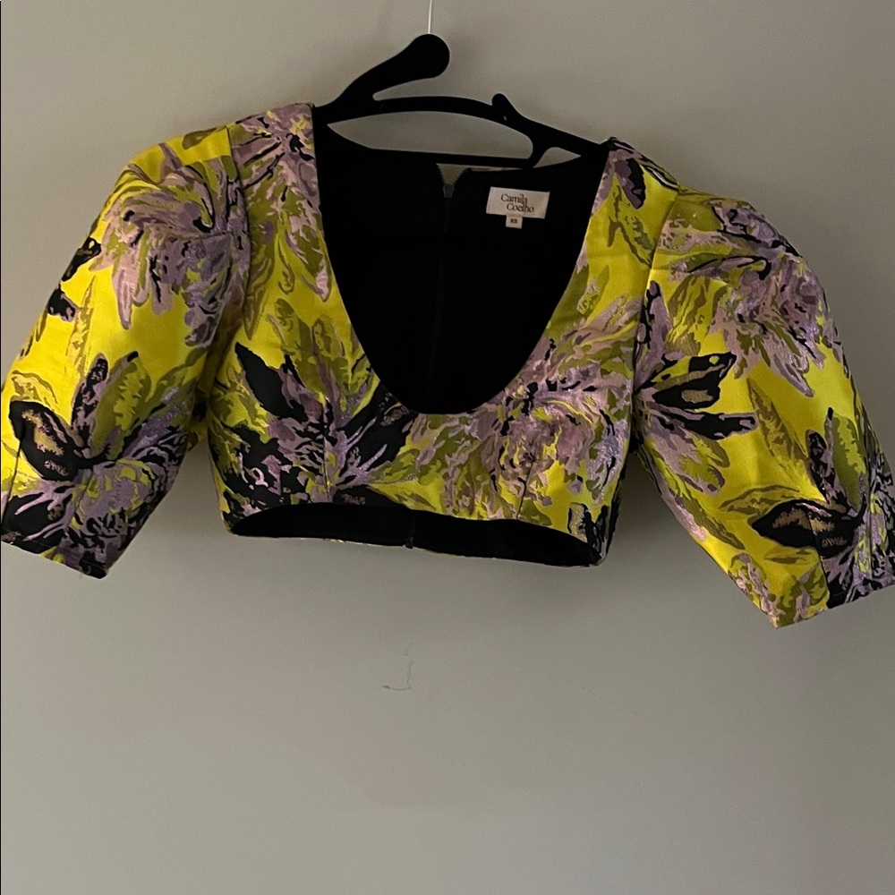 Camila Coelho Vibrant Yellow and Purple Crop Top